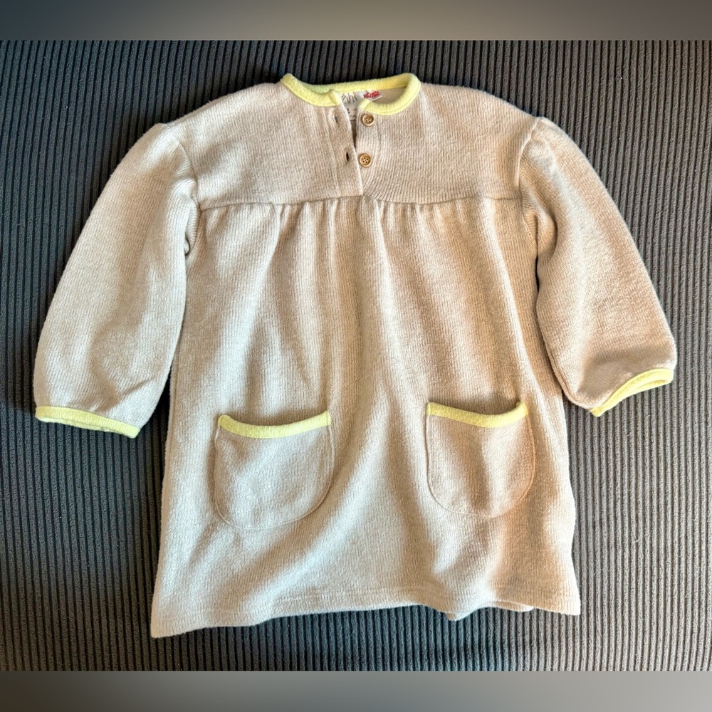Zara Cream Knit Toddler Dress with Yellow Trim